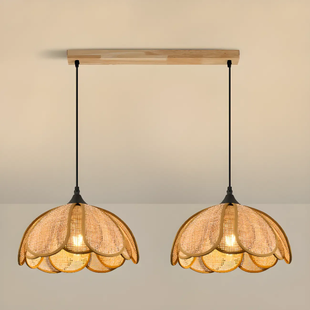 Rustic Rattan Floral Dome Pendant Light