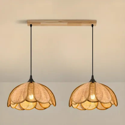 Rustic Rattan Floral Dome Pendant Light