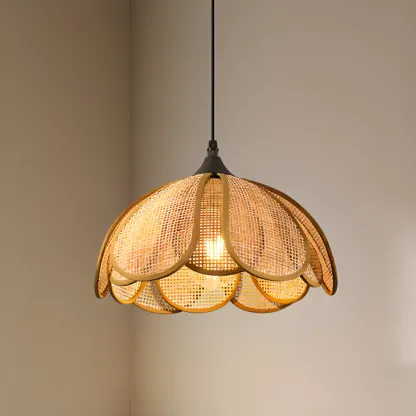 Rustic Rattan Floral Dome Pendant Light