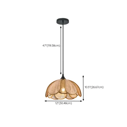 Rustic Rattan Floral Dome Pendant Light