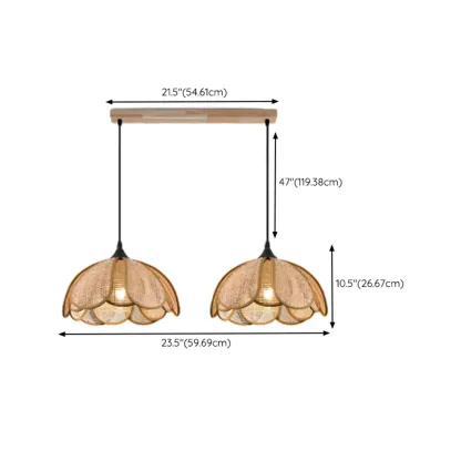 Rustic Rattan Floral Dome Pendant Light