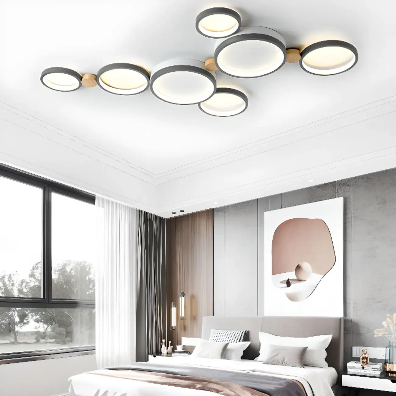 Creative Acrylic Circle LED Flush Ceiling Light in 6 Lights Image - 3