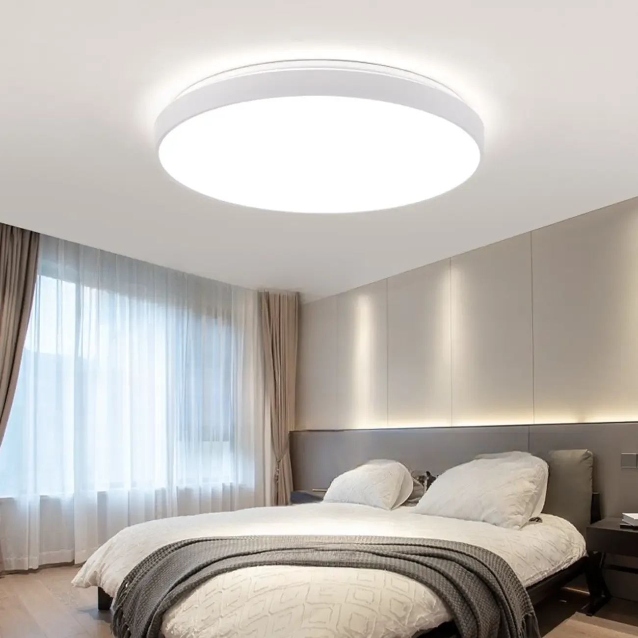 Stylish Circular Acrylic Flush Ceiling Light in Multi Dimming Image - 2