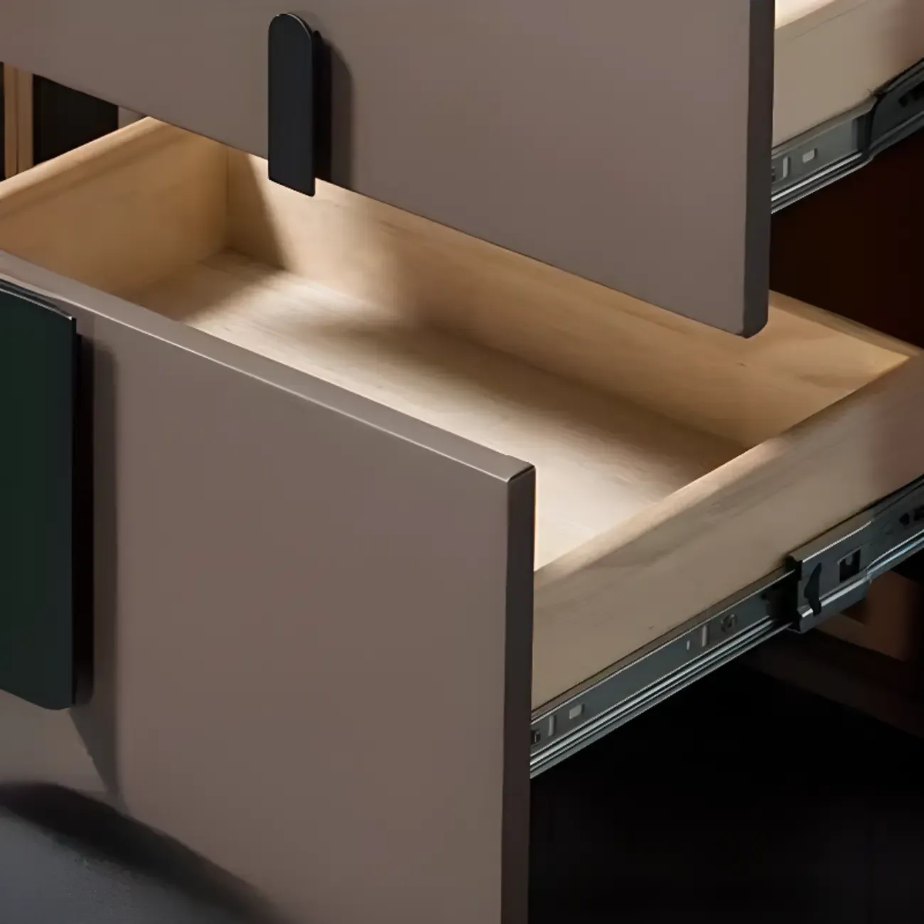 Modern Leather Top Wood 2-Drawer Nightstand Image - 6