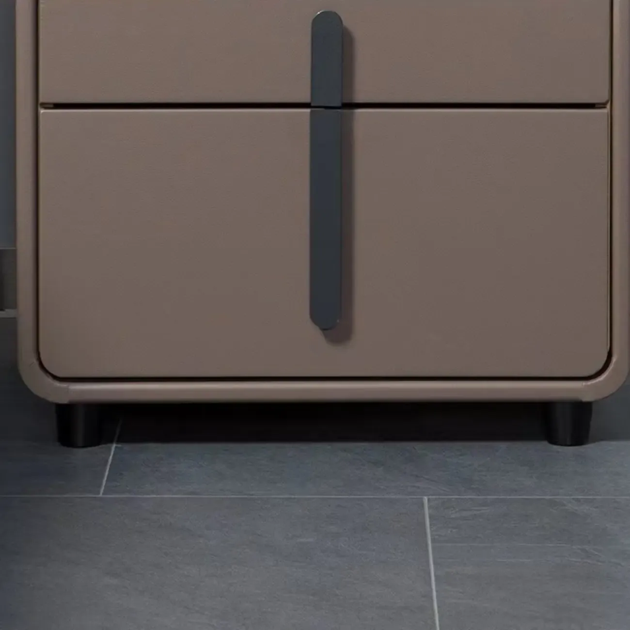 Modern Leather Top Wood 2-Drawer Nightstand Image - 10