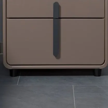 Modern Leather Top Wood 2-Drawer Nightstand Image - 10