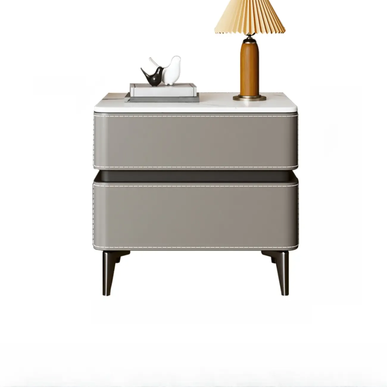 Stylish Faux Marble Leather Drawer Nightstand with Metal Legs Image - 6