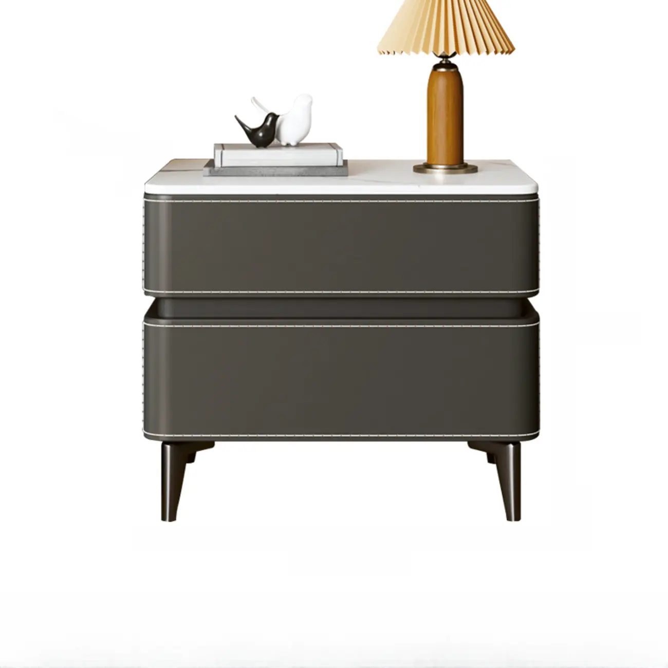 Stylish Faux Marble Leather Drawer Nightstand with Metal Legs Image - 7 | homeyfad