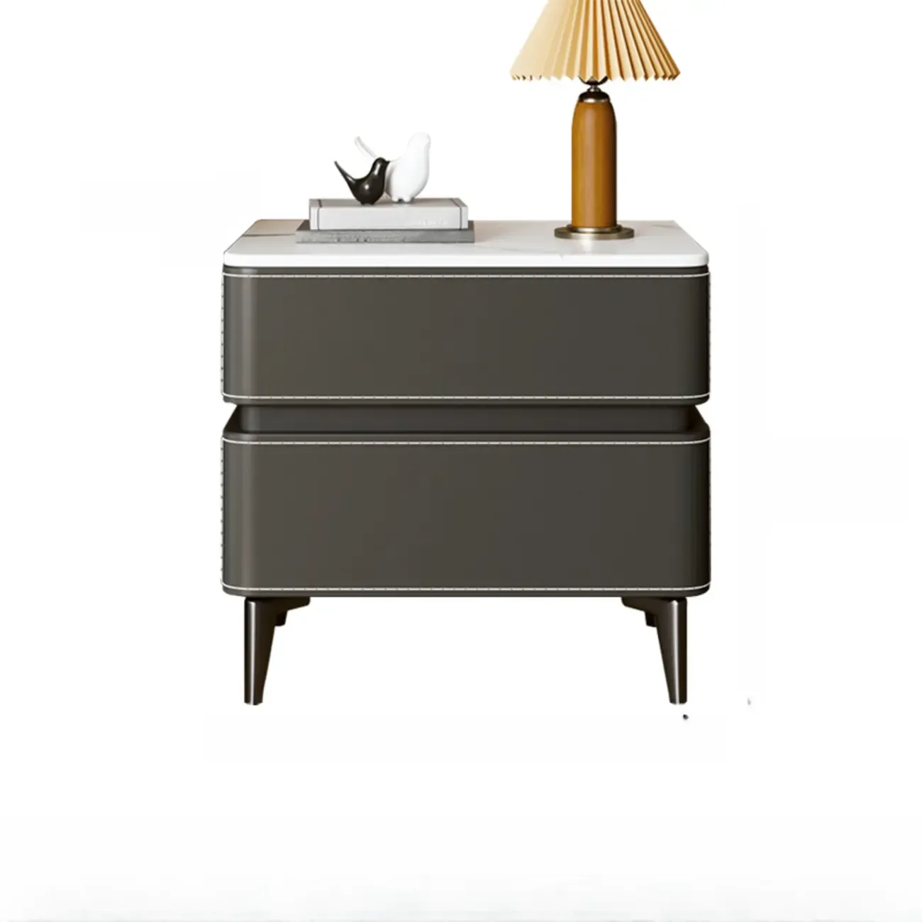 Stylish Faux Marble Leather Drawer Nightstand with Metal Legs Image - 8