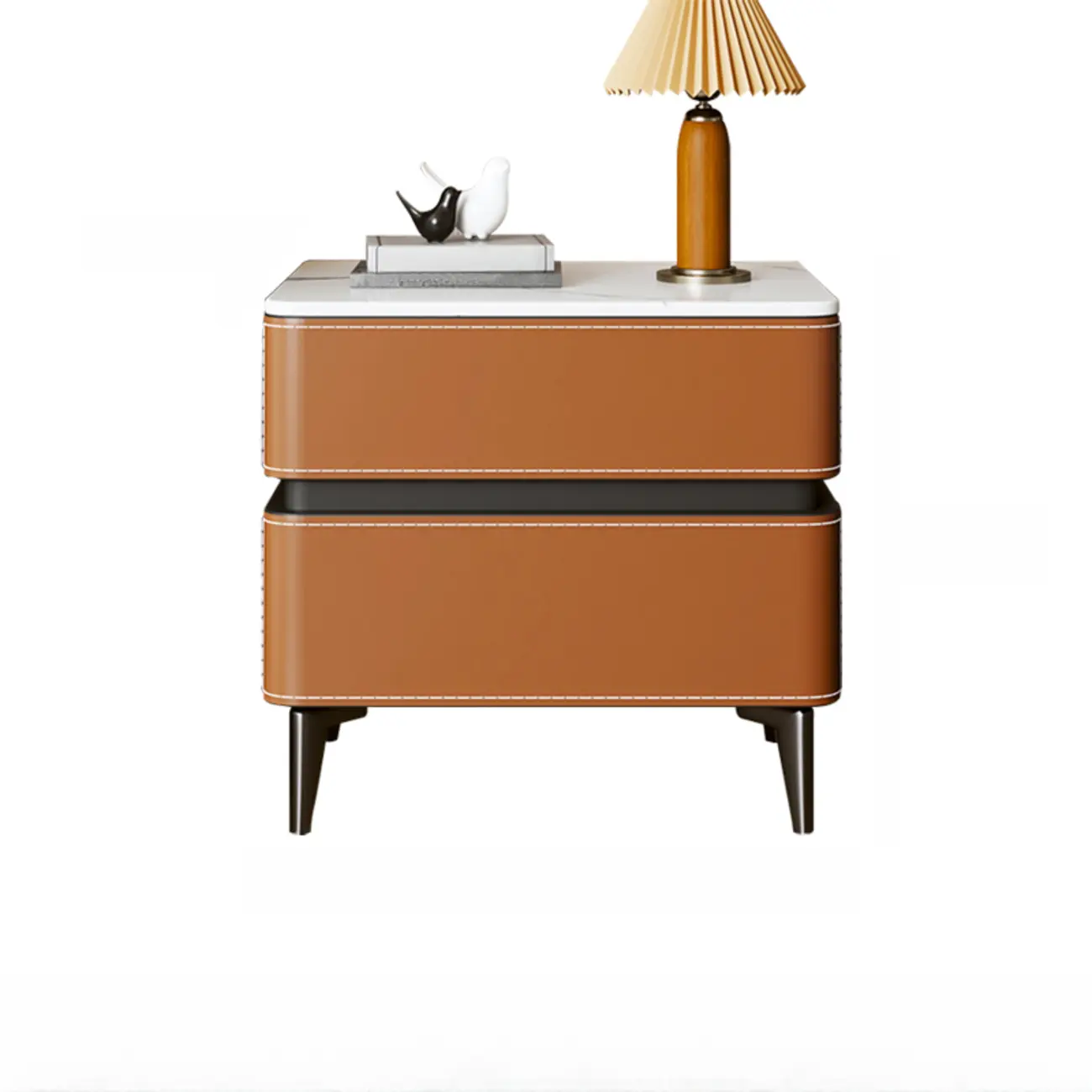 Stylish Faux Marble Leather Drawer Nightstand with Metal Legs Image - 10 | homeyfad