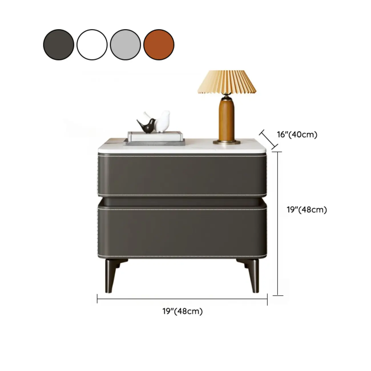 Stylish Faux Marble Leather Drawer Nightstand with Metal Legs #size | homeyfad