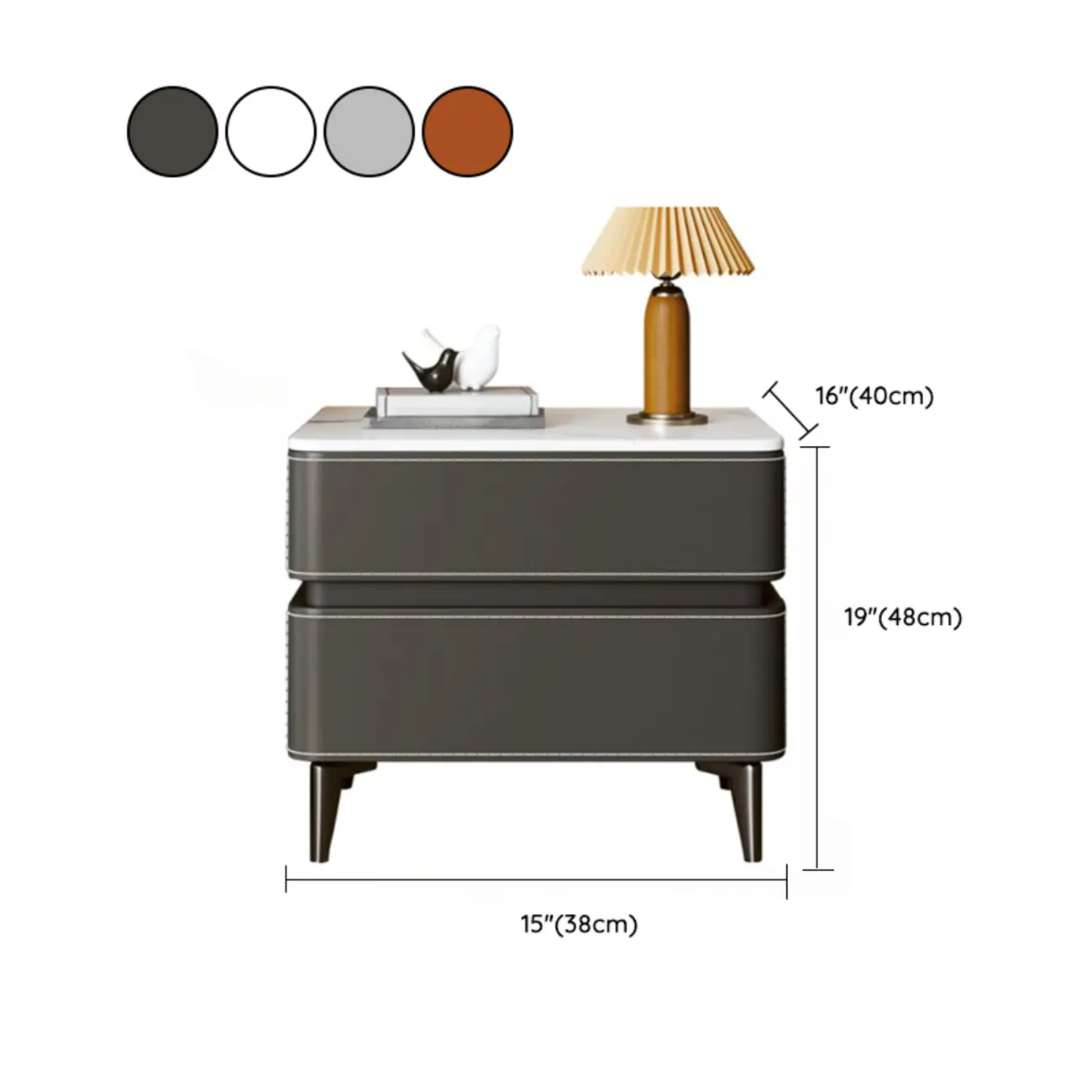 Stylish Faux Marble Leather Drawer Nightstand with Metal Legs Image - 13 | homeyfad