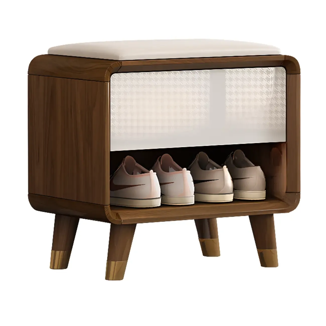Natural Wood Shoe Storage Bench with Drawers Image - 3