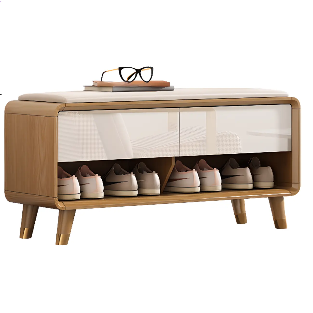 Natural Wood Shoe Storage Bench with Drawers Image - 4 | homeyfad