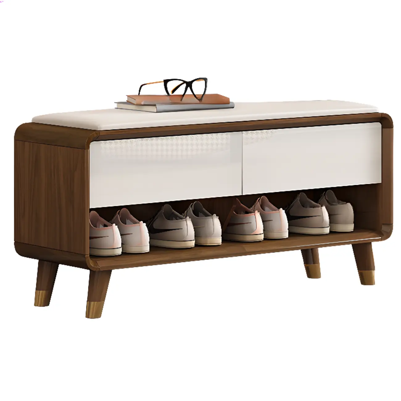 Natural Wood Shoe Storage Bench with Drawers Image - 5 | homeyfad