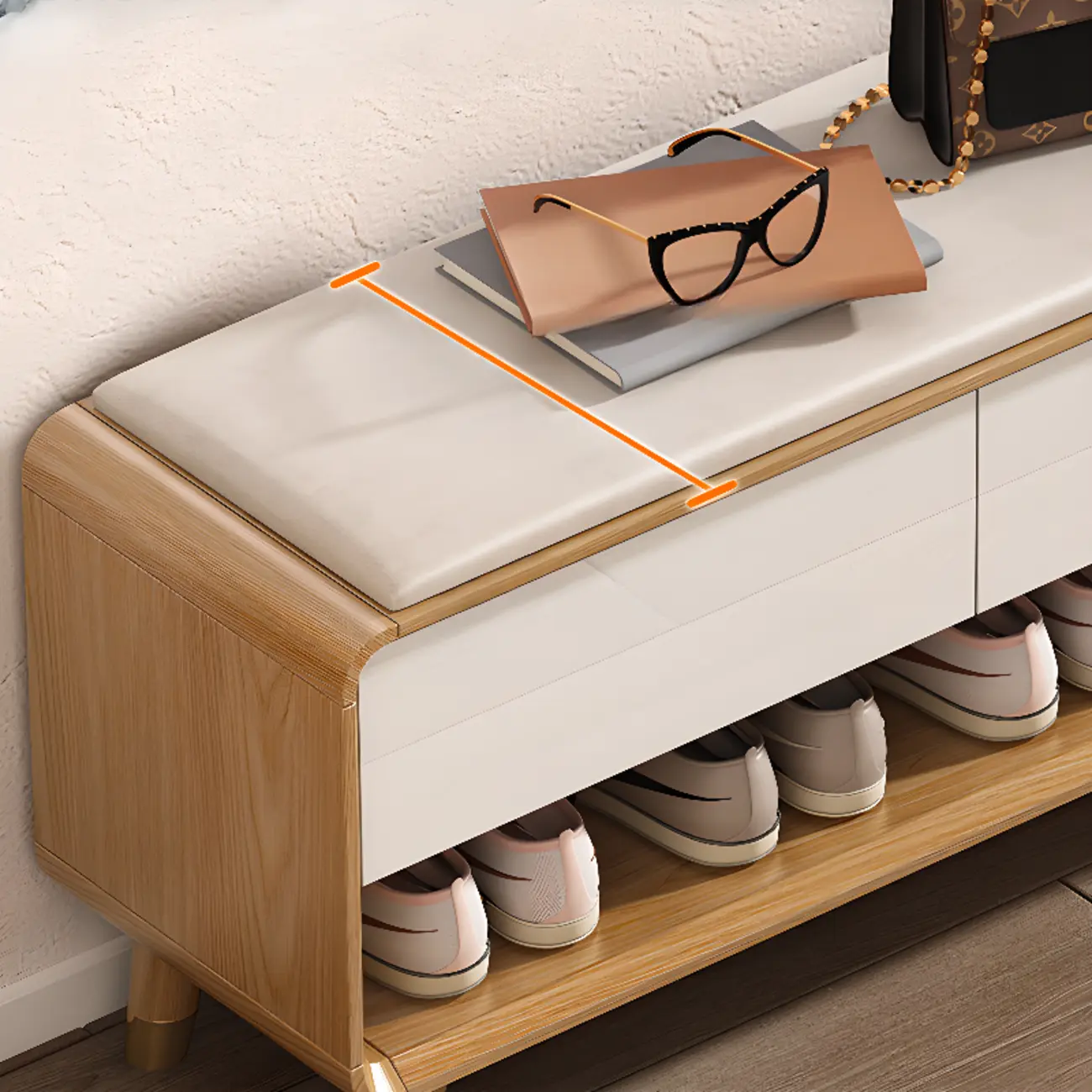 Natural Wood Shoe Storage Bench with Drawers Image - 6 | homeyfad