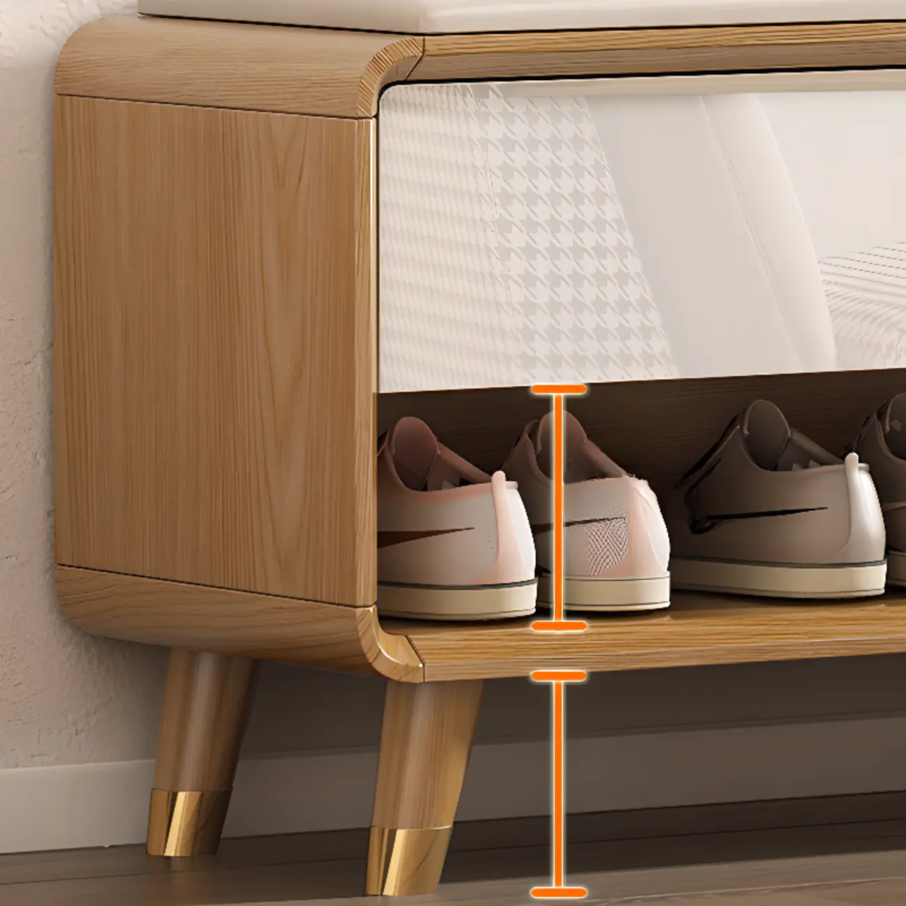 Natural Wood Shoe Storage Bench with Drawers Image - 8 | homeyfad