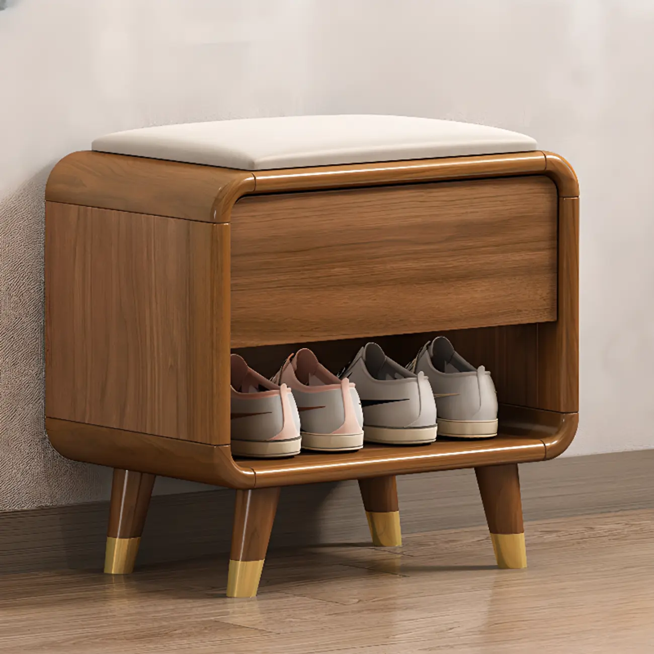 Natural Wood Shoe Storage Bench with Drawers Image - 9 | homeyfad