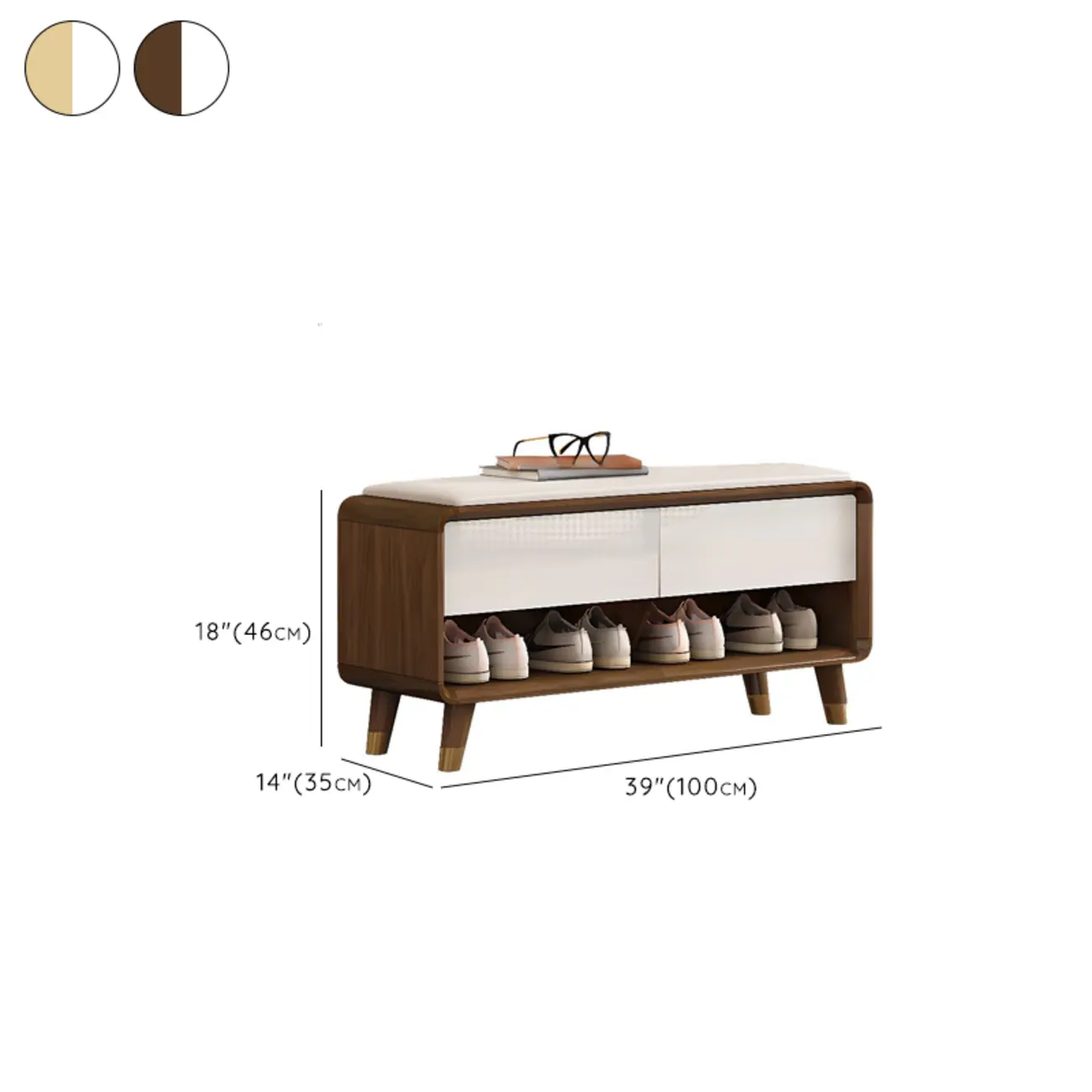 Natural Wood Shoe Storage Bench with Drawers Image - 12 | homeyfad