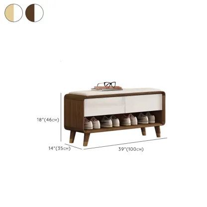 Natural Wood Shoe Storage Bench with Drawers Image - 12