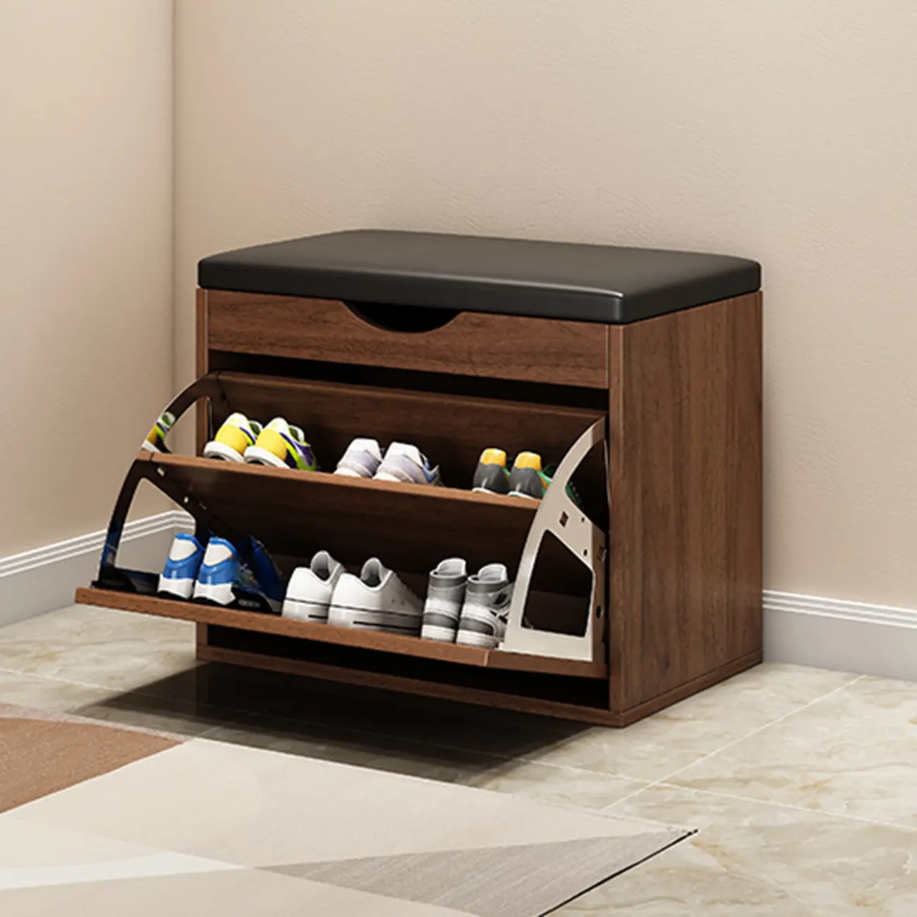  Drop Front Shoe Storage Bench with Slip Top Image - 2 | homeyfad