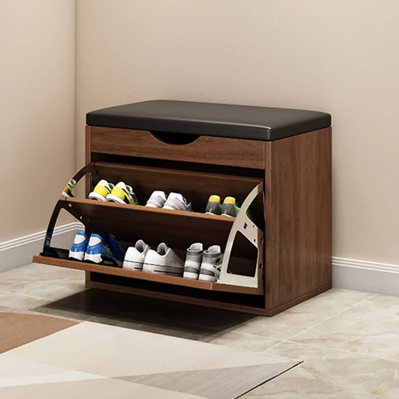  Drop Front Shoe Storage Bench with Slip Top Image - 2