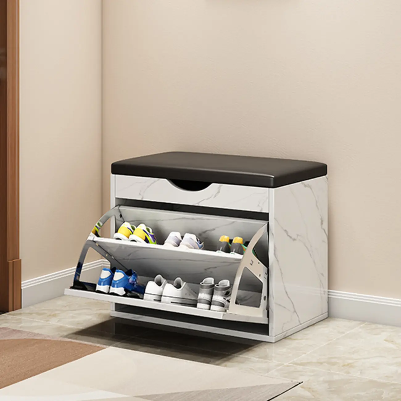  Drop Front Shoe Storage Bench with Slip Top Image - 4 | homeyfad