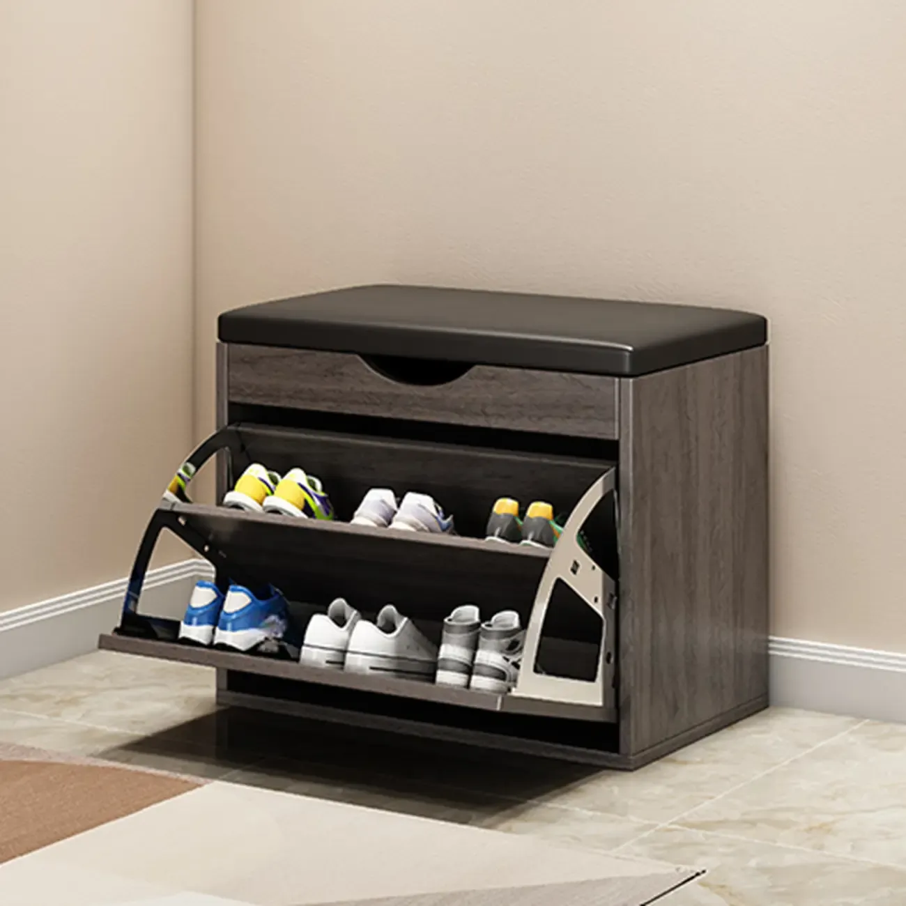  Drop Front Shoe Storage Bench with Slip Top Image - 6