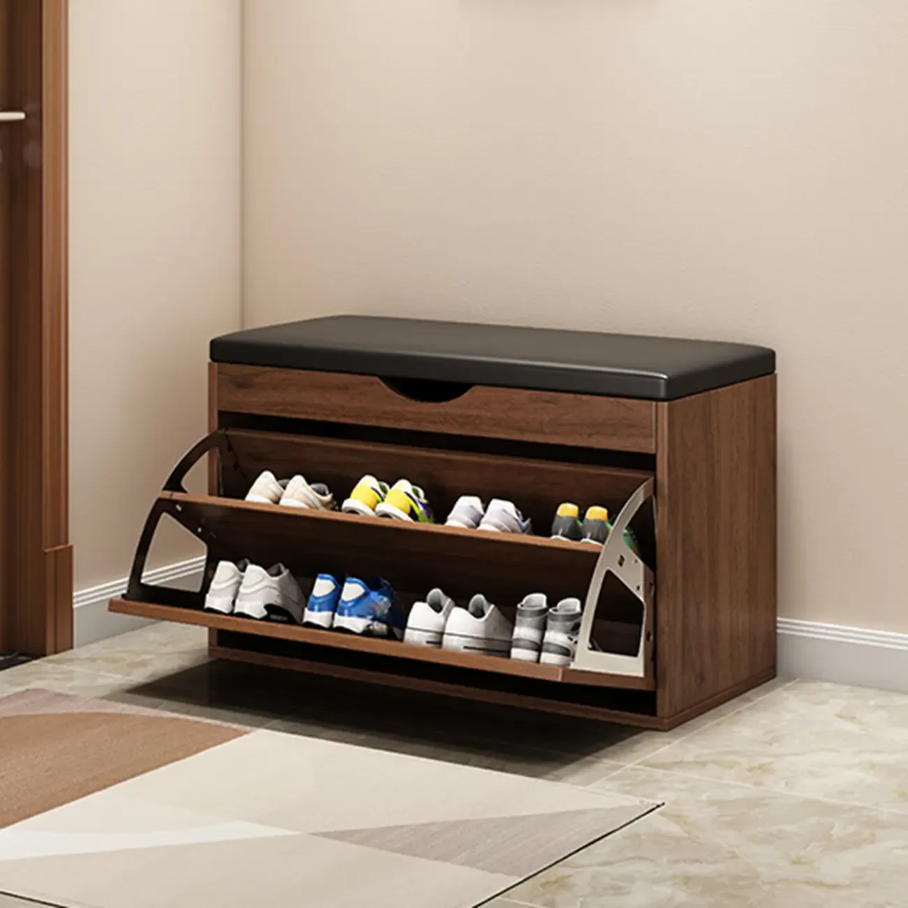  Drop Front Shoe Storage Bench with Slip Top Image - 8