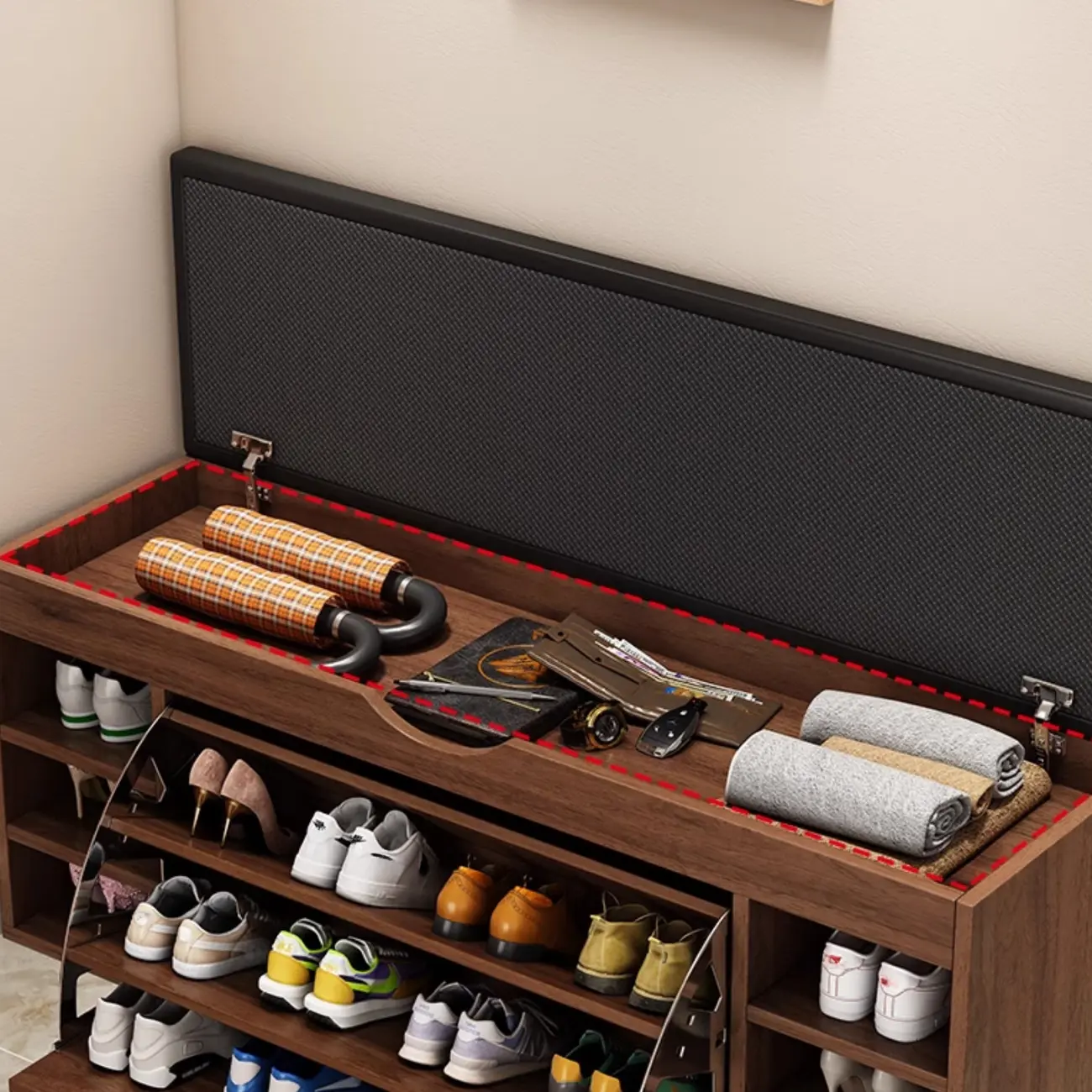  Drop Front Shoe Storage Bench with Slip Top Image - 9 | homeyfad
