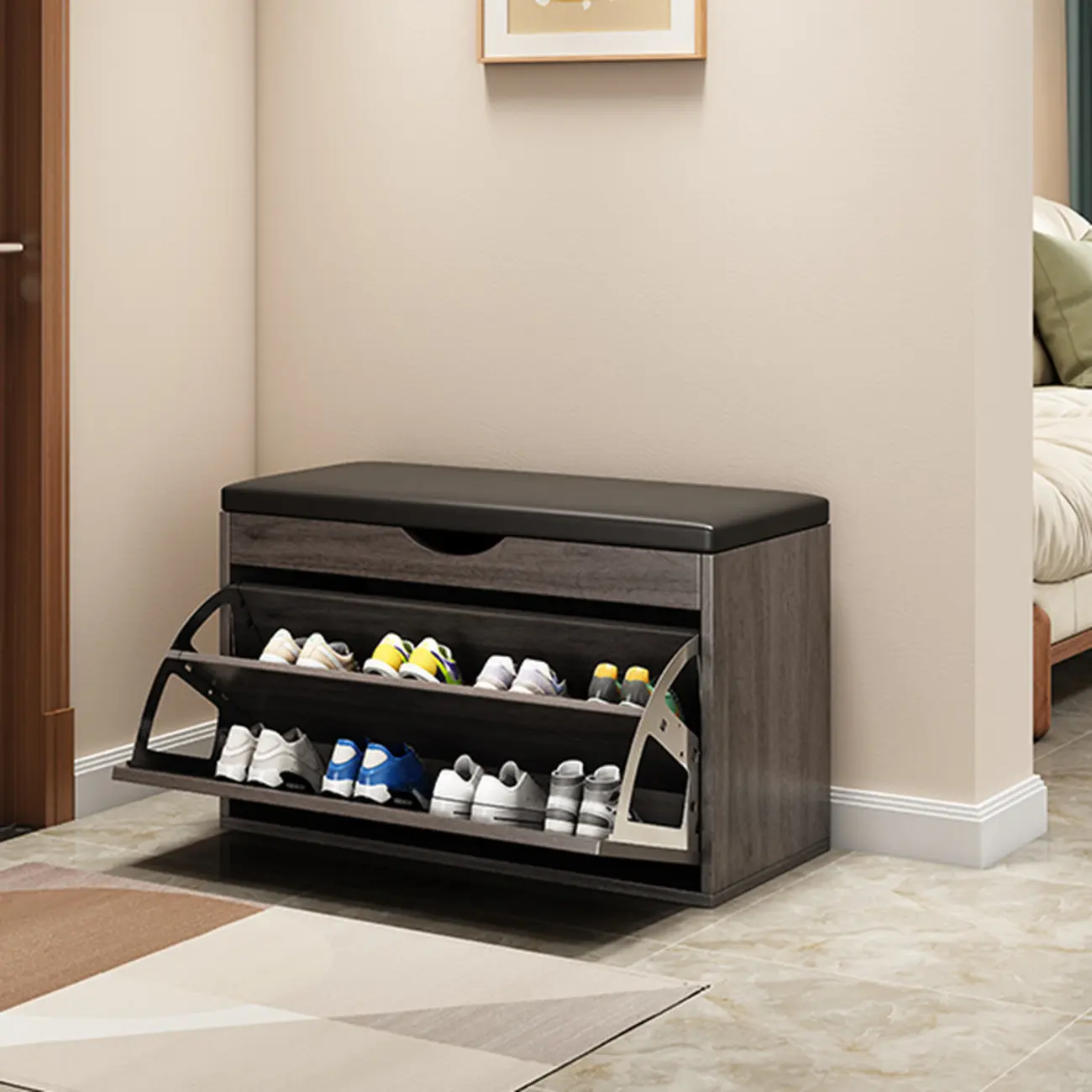  Drop Front Shoe Storage Bench with Slip Top Image - 13 | homeyfad