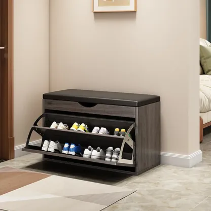  Drop Front Shoe Storage Bench with Slip Top Image - 13