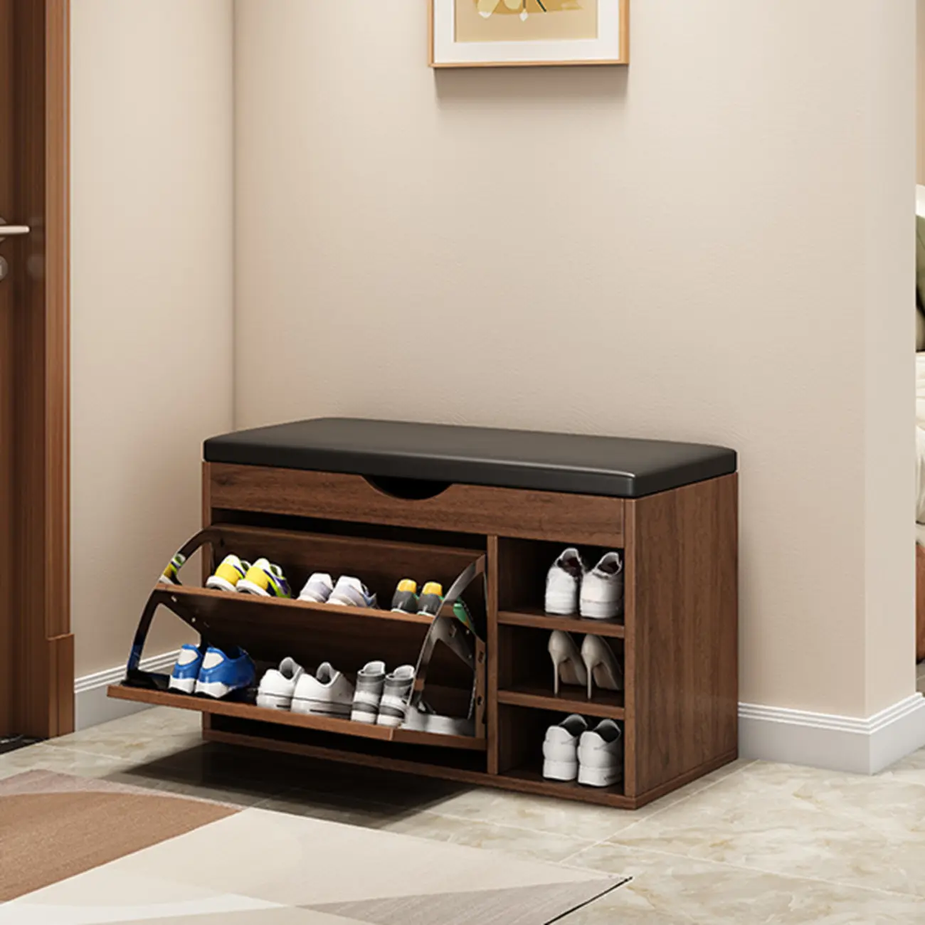  Drop Front Shoe Storage Bench with Slip Top Image - 14 | homeyfad