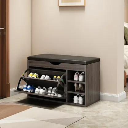  Drop Front Shoe Storage Bench with Slip Top Image - 3