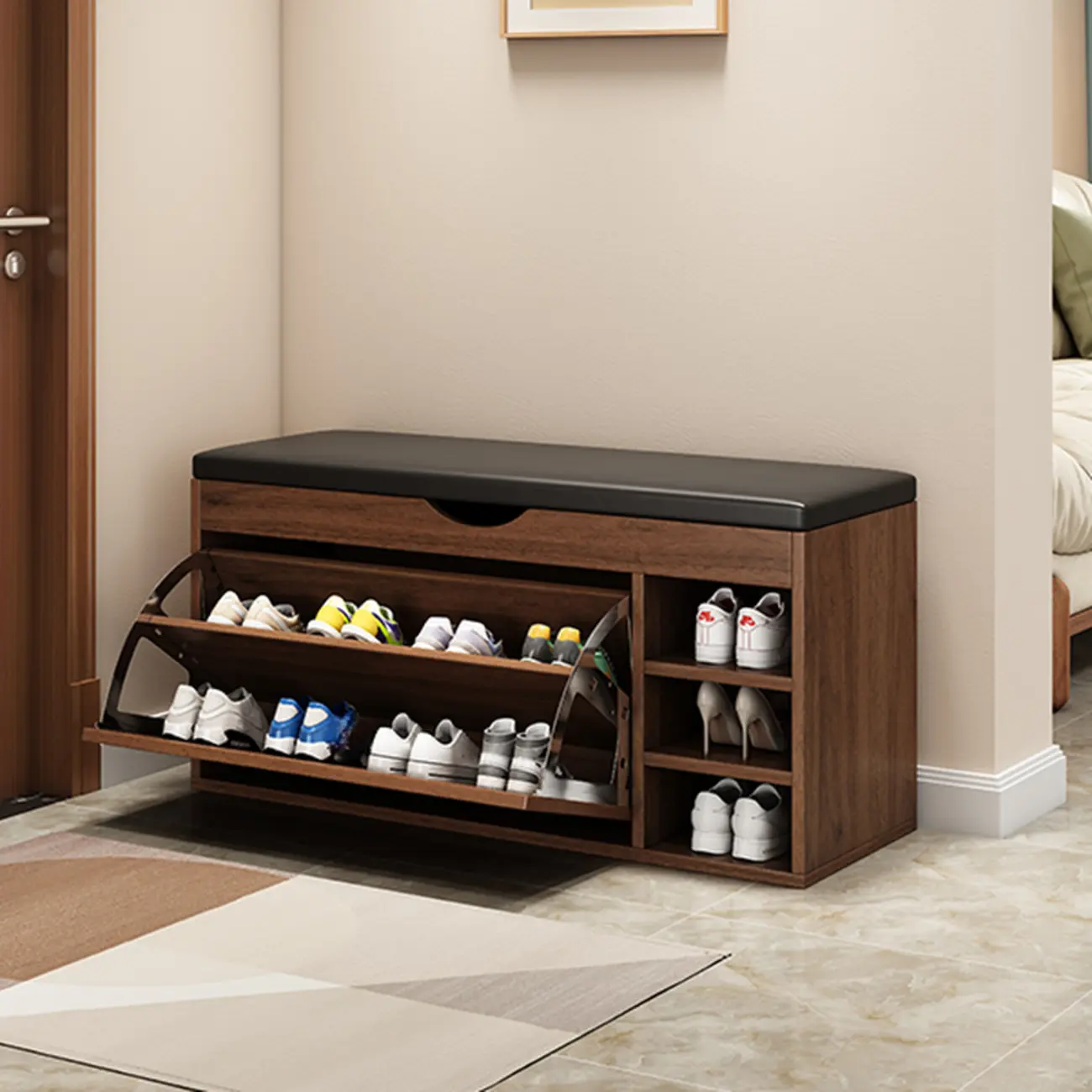  Drop Front Shoe Storage Bench with Slip Top Image - 16 | homeyfad