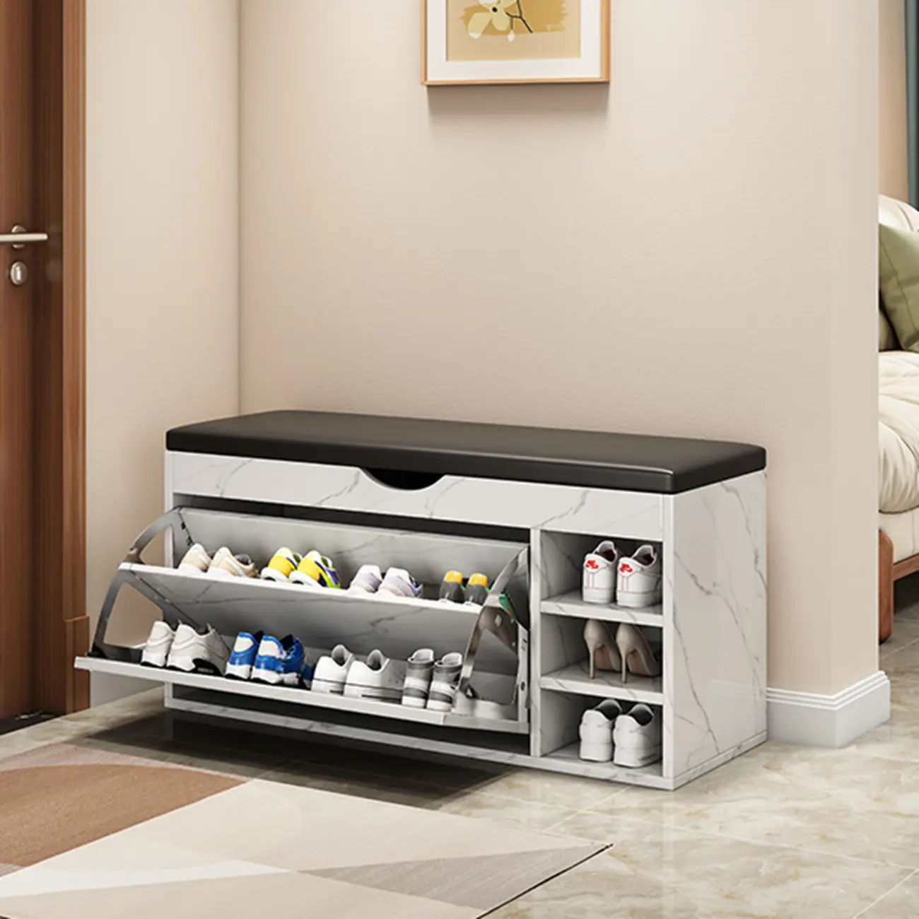  Drop Front Shoe Storage Bench with Slip Top Image - 17 | homeyfad