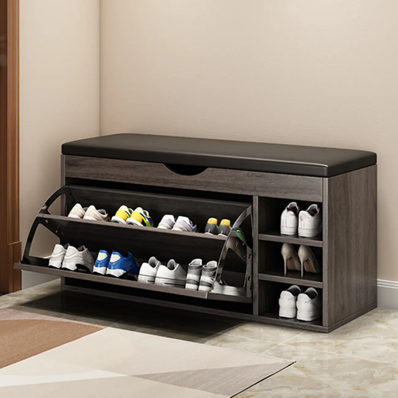 Drop Front Shoe Storage Bench with Slip Top Image - 18 | homeyfad