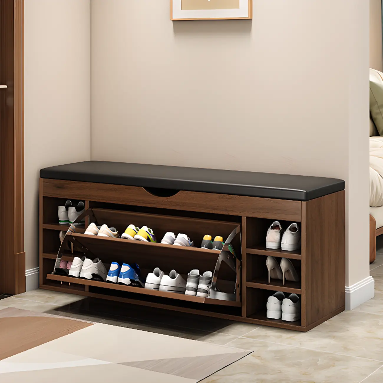 Drop Front Shoe Storage Bench with Slip Top Image - 19 | homeyfad