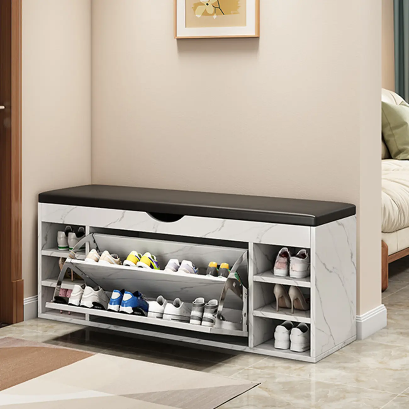  Drop Front Shoe Storage Bench with Slip Top Image - 20 | homeyfad