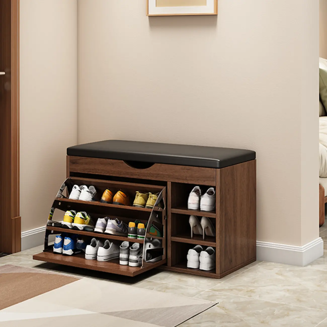  Drop Front Shoe Storage Bench with Slip Top Image - 21 | homeyfad
