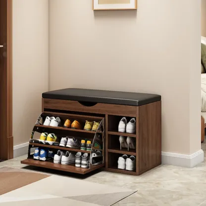  Drop Front Shoe Storage Bench with Slip Top Image - 21