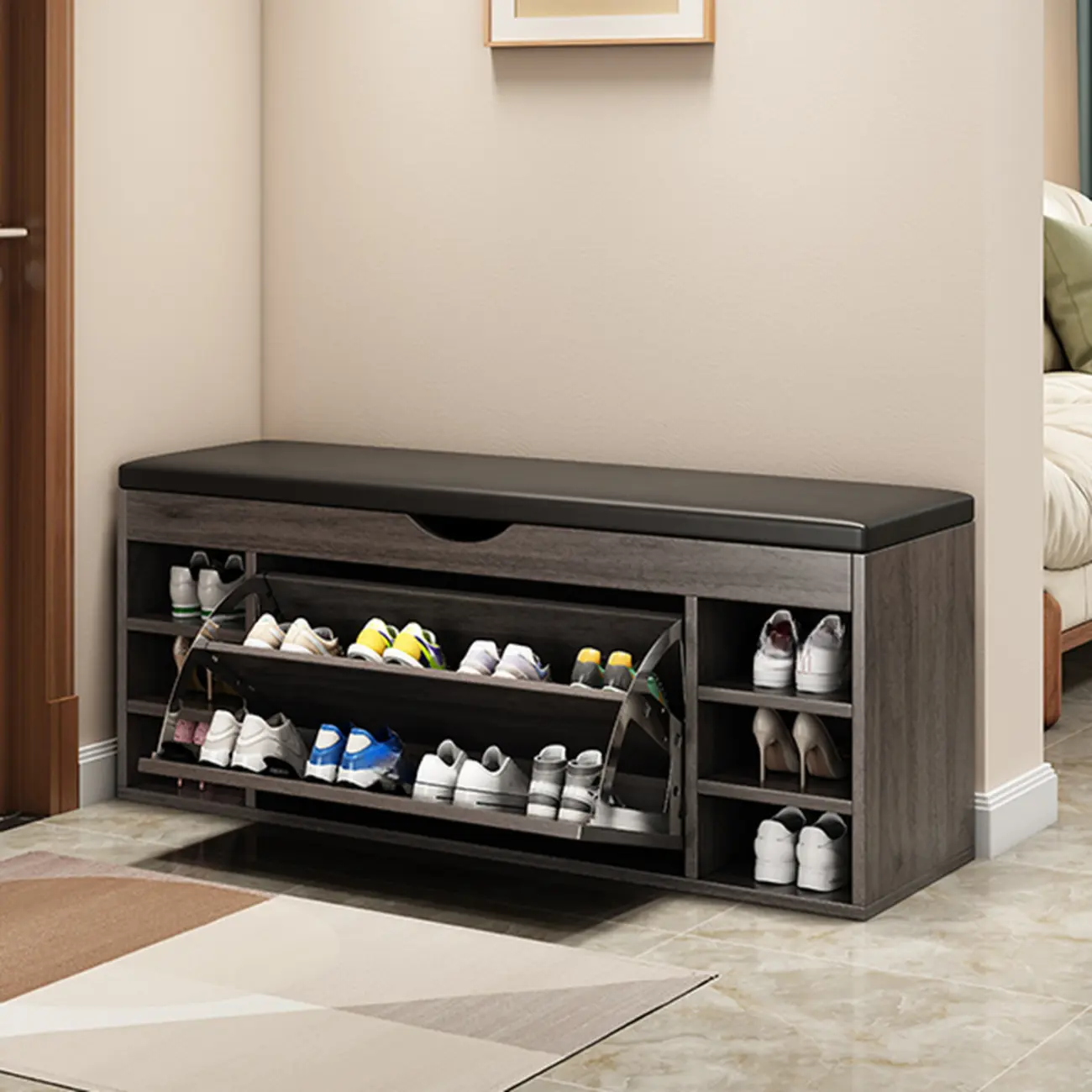  Drop Front Shoe Storage Bench with Slip Top Image - 22 | homeyfad