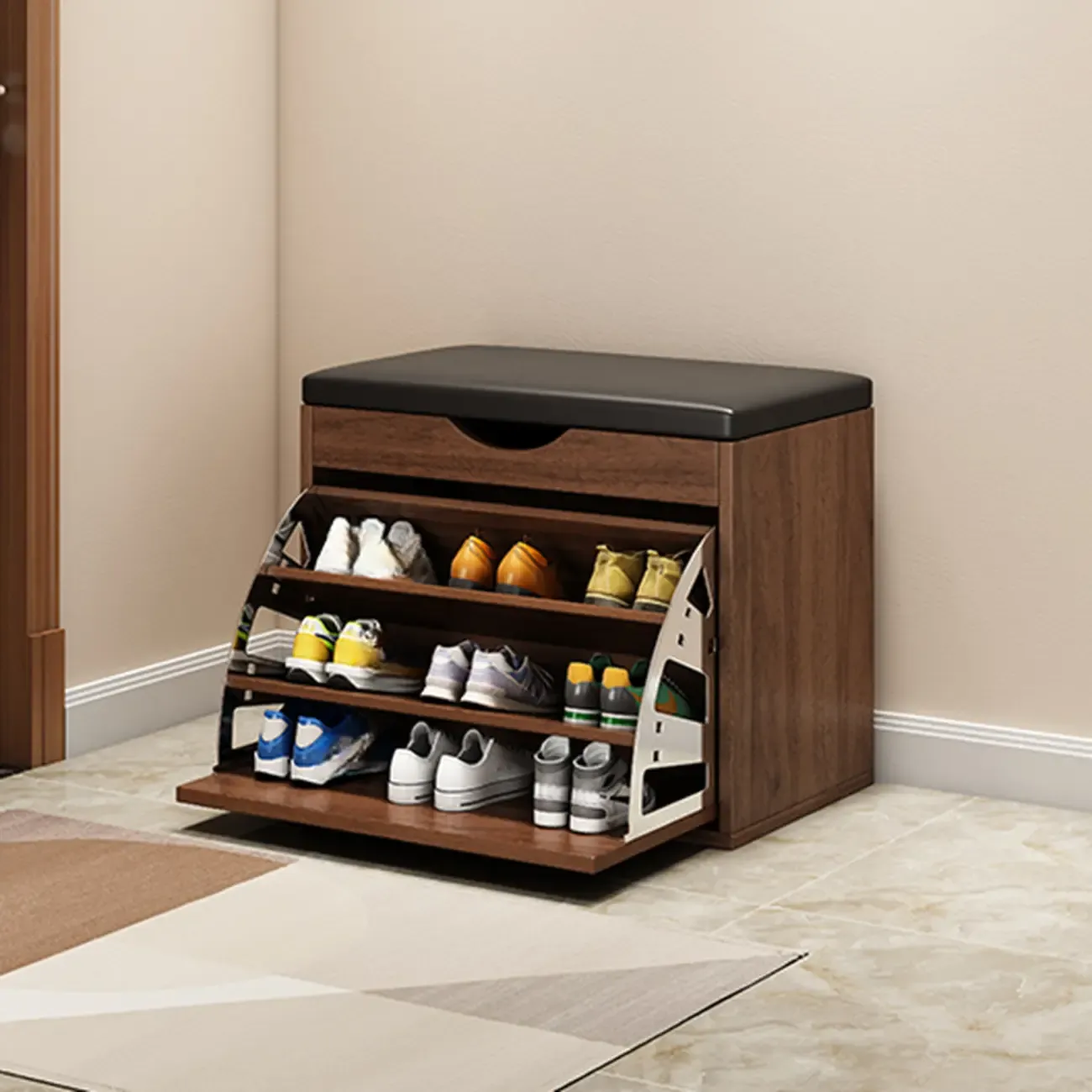  Drop Front Shoe Storage Bench with Slip Top Image - 23
