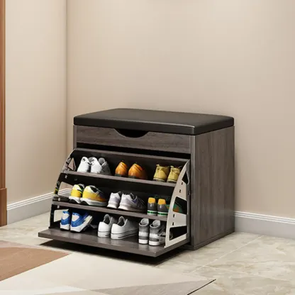  Drop Front Shoe Storage Bench with Slip Top Image - 26