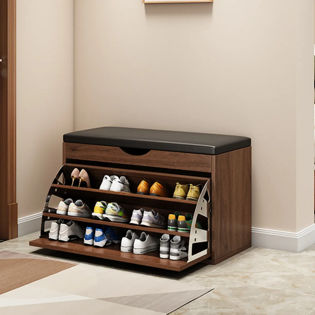  Drop Front Shoe Storage Bench with Slip Top Image - 28 | homeyfad