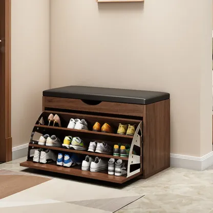  Drop Front Shoe Storage Bench with Slip Top Image - 28