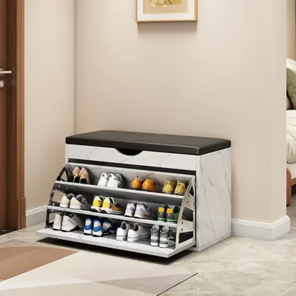  Drop Front Shoe Storage Bench with Slip Top Image - 29