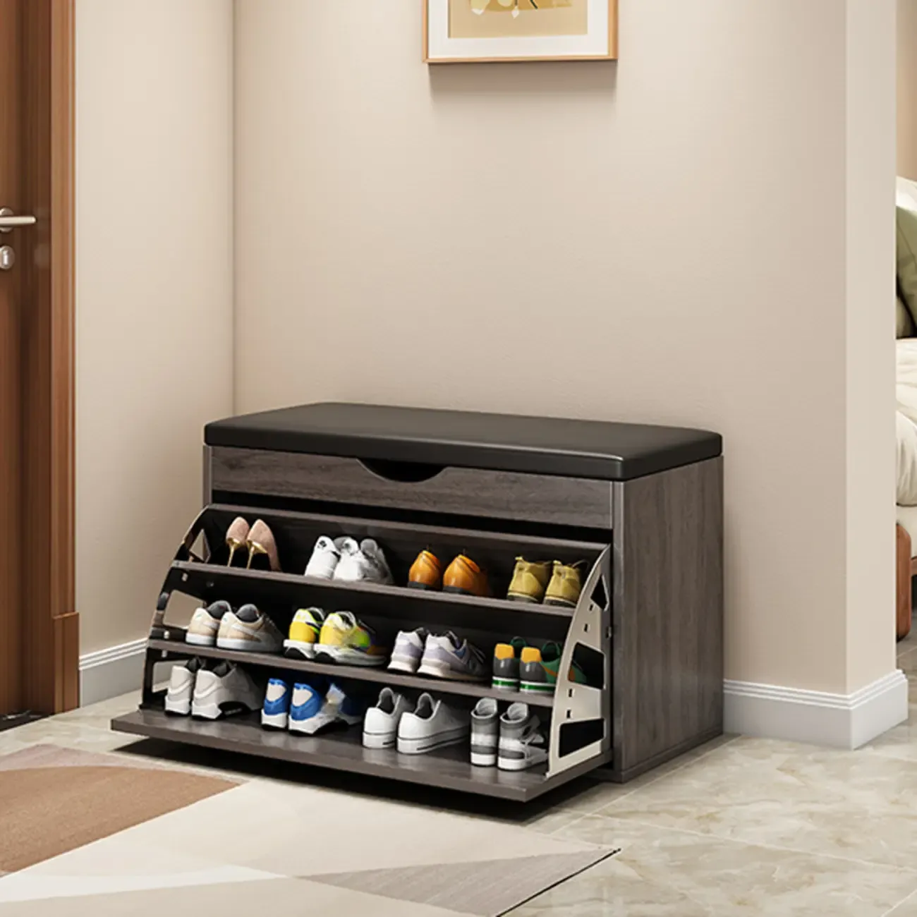  Drop Front Shoe Storage Bench with Slip Top Image - 30