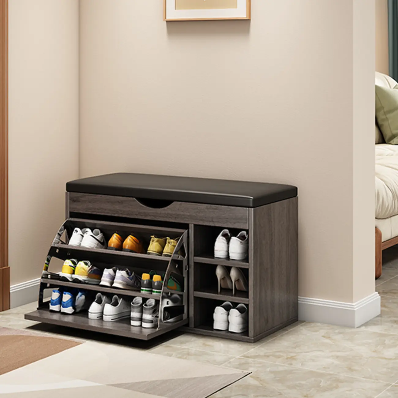  Drop Front Shoe Storage Bench with Slip Top Image - 32 | homeyfad