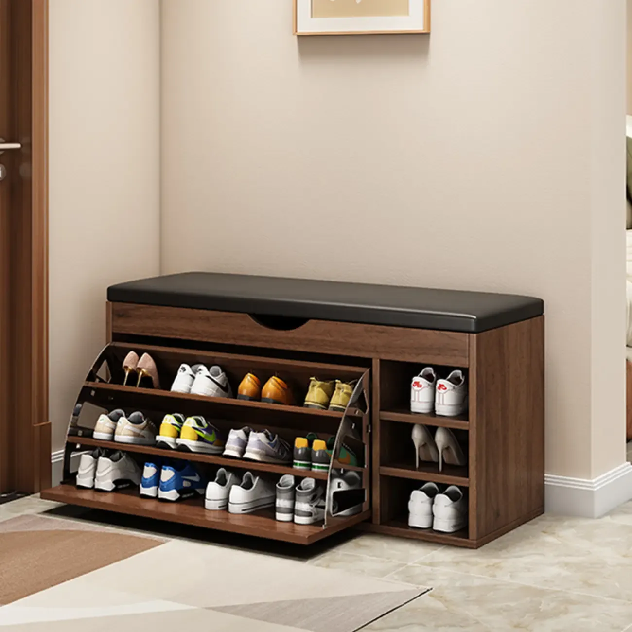  Drop Front Shoe Storage Bench with Slip Top Image - 33